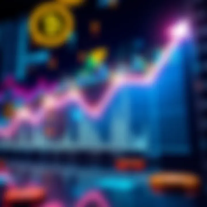 Graph showing an increase in Google searches for altcoins, with a backdrop of financial charts and cryptocurrency symbols.