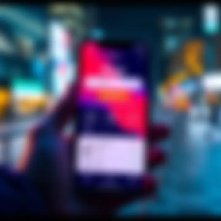 A graphic showing a smartphone displaying the River app with investment insights and support features for users in a bear market.