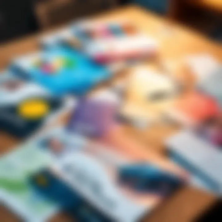 River Financial's direct mail marketing materials spread out on a table, showing vibrant designs and engaging content.