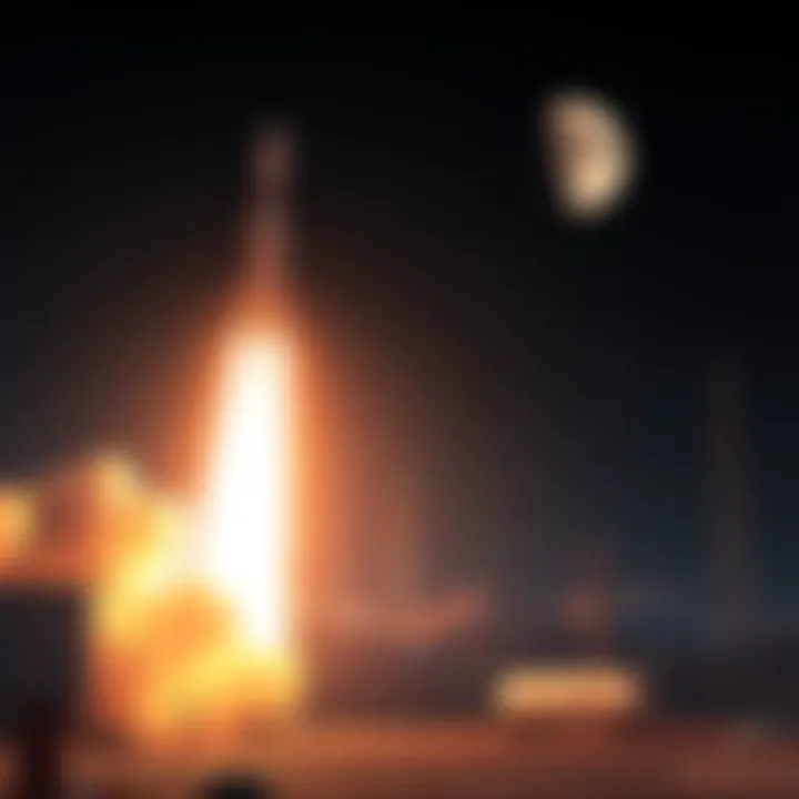 A rocket is launched towards the moon, symbolizing lunar exploration efforts and space industry advancements.
