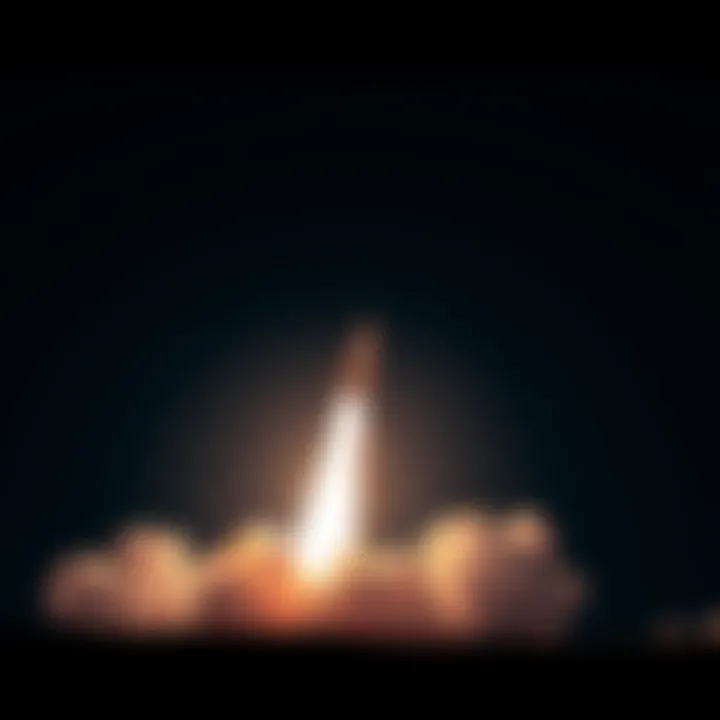 A rocket taking off with a bright trail against a night sky, symbolizing optimism in cryptocurrency market