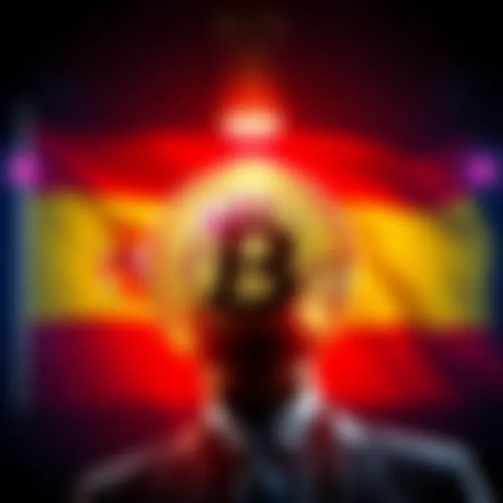 Roger Ver's $8.62 billion Bitcoin deal announcement with a backdrop of the Spanish flag and Bitcoin symbol