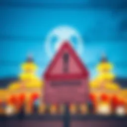 A warning sign symbolizing unlicensed gambling in Romania with Polymarket logo in the background