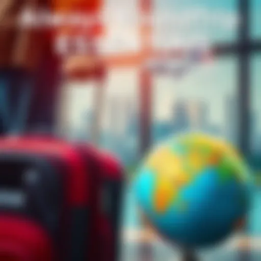 A traveler packing a suitcase next to a globe, symbolizing round-trip travel.