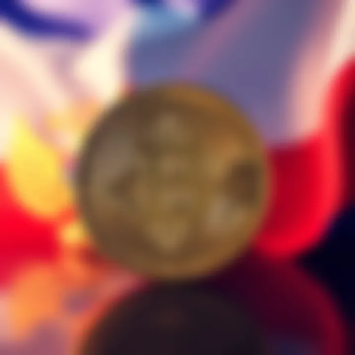 A Bitcoin symbol with Russia's flag in the background, representing the approval of cryptocurrencies for foreign trade in Russia.