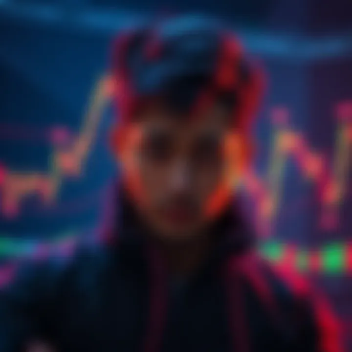 A distressed buyer of Shiba Coin staring at cryptocurrency charts with a sense of loss