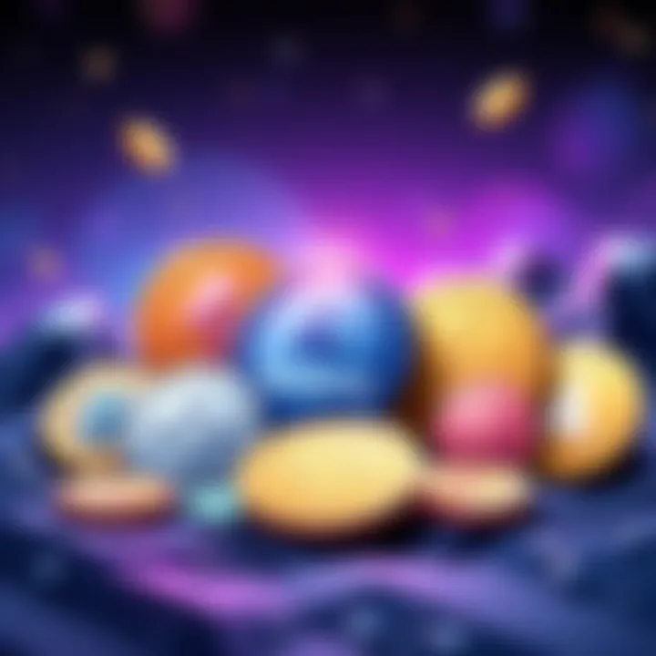 Illustration showing various stable coins and Solana logo, symbolizing secure investments in cryptocurrency.