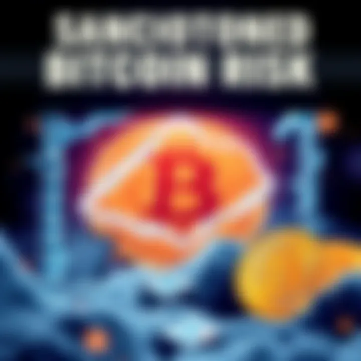 A graphic showing a warning about receiving sanctioned Bitcoin, with an illustration of a frozen account symbol and Bitcoin logo.