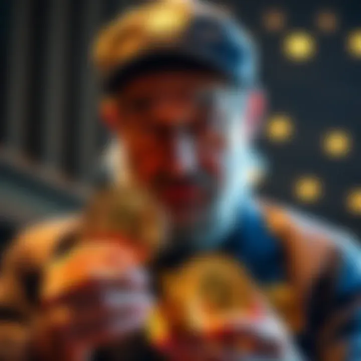 Satoshi Nakamoto holds Bitcoin coins with a value of $120 billion, symbolizing wealth in the cryptocurrency market.