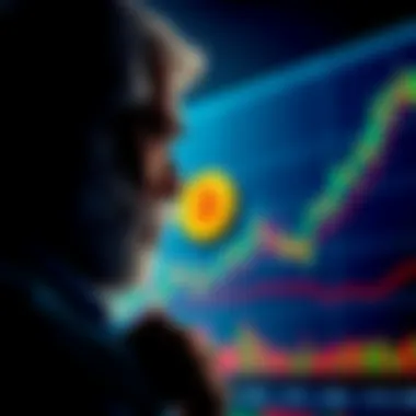 Satoshi Nakamoto looking at a Bitcoin chart A silhouette of Satoshi Nakamoto observing a Bitcoin price chart with a thoughtful expression