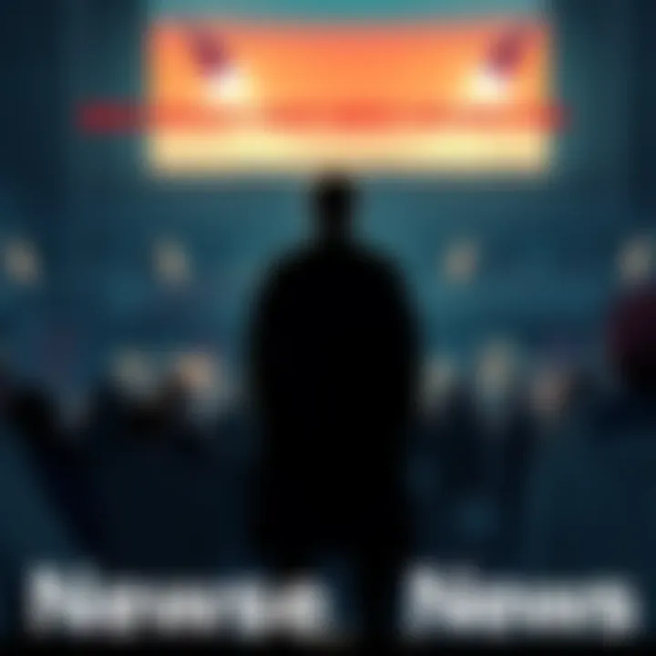 A shadowy figure representing Satoshi Nakamoto standing in front of a crowd with mixed reactions