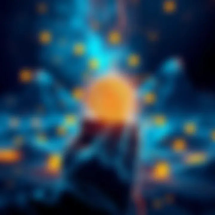 Visual representation of Satoshi Nakamoto's wallet moving BTC, with a digital landscape and Bitcoin symbols