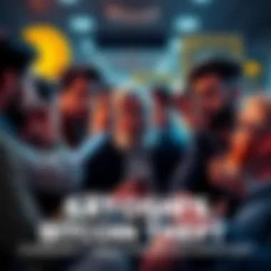 Satoshi's Bitcoin Theft Reaction A group of people in a discussion about the potential theft of Satoshi's Bitcoin, showcasing mixed emotions of shock and admiration