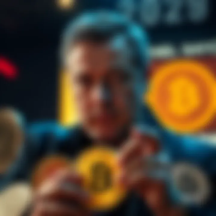 Michael Saylor with Bitcoin coins representing his recent purchase of 4,871 BTC.