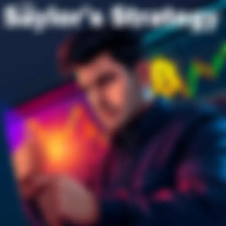 Saylor's Bitcoin Strategy A man analyzing Bitcoin charts with a serious expression, showing concern for market drops.