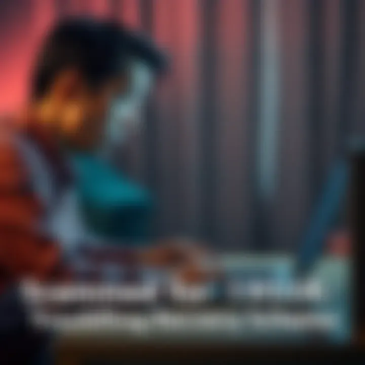 Person looking at a laptop screen with a worried expression, contemplating a recovery plan with fees