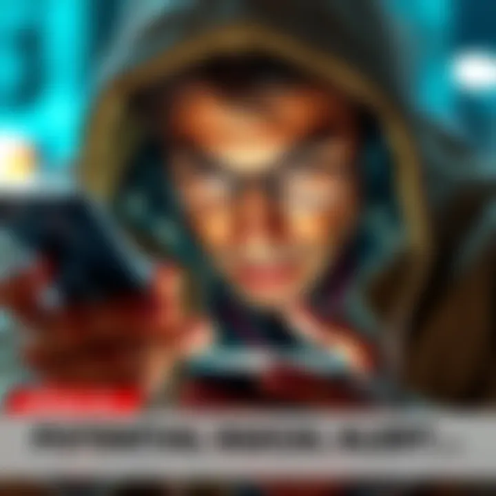 A vigilant individual scrutinizing a smartphone for signs of fraud