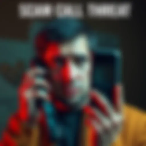 A worried man holding a phone with a concerned look on his face, representing threats from a scam call.