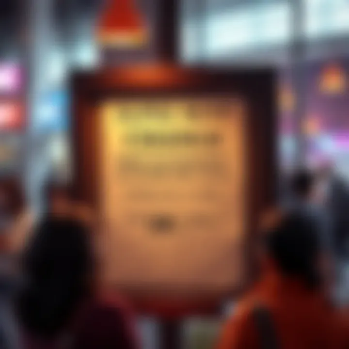 A notice board with a highlighted change in schedule for Super Rent, showing new date and time, surrounded by confused people looking at it.