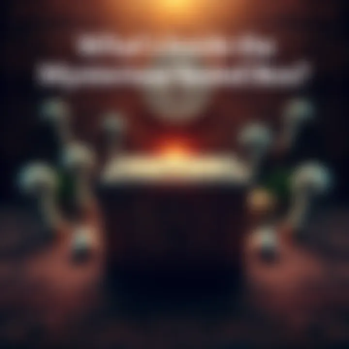 An enigmatic sealed box resting on a wooden surface, surrounded by question marks and curious objects, evoking a sense of mystery.