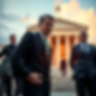 A Seattle CFO being led away in handcuffs after sentencing for embezzling money, with court building in the background.