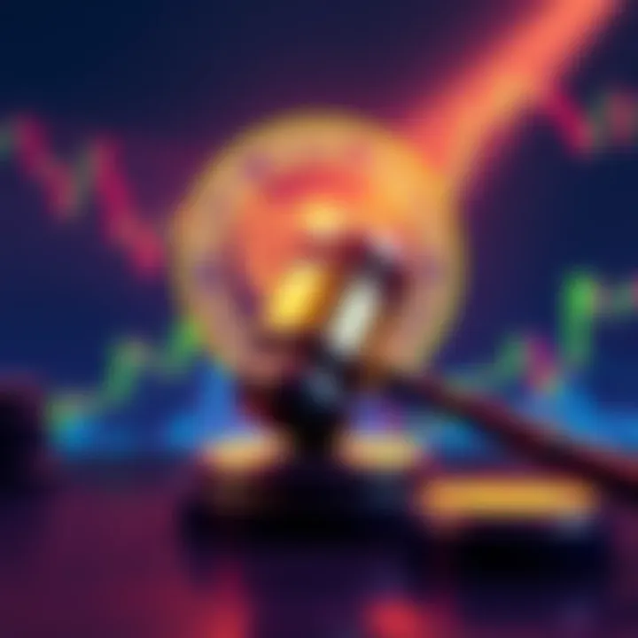 Illustration showing a gavel and stock market charts indicating changes in regulations for US stocks and cryptocurrency