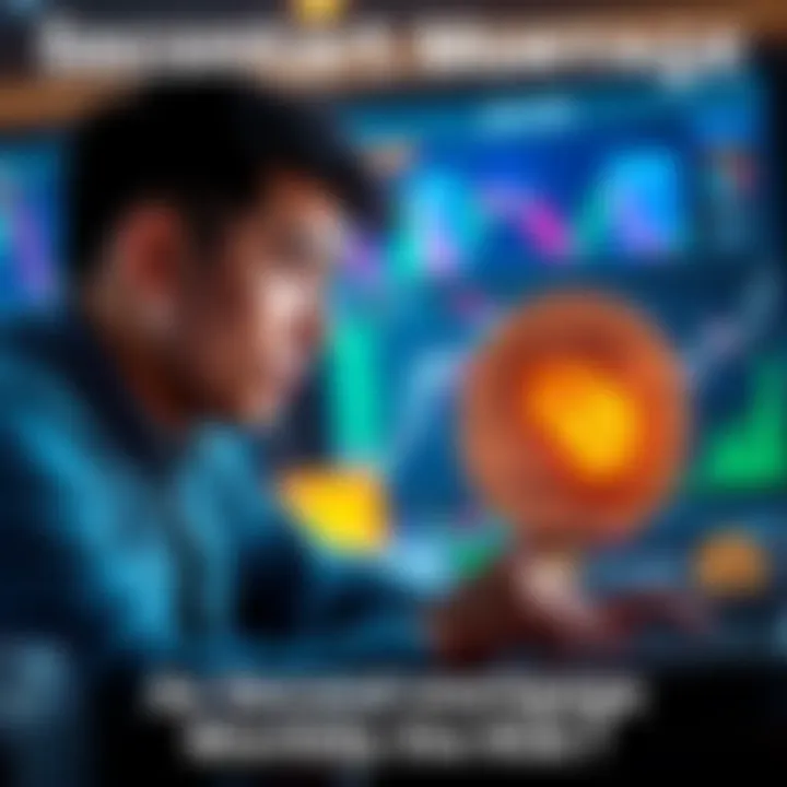 A person considering a second mortgage to invest in Bitcoin, looking at a laptop with financial graphs and Bitcoin symbols displayed, expressing a mix of concern and hope.