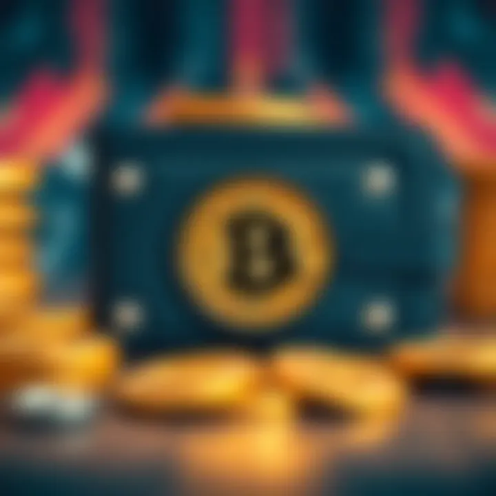 A secure hardware wallet with a lock symbol, representing Bitcoin storage protection