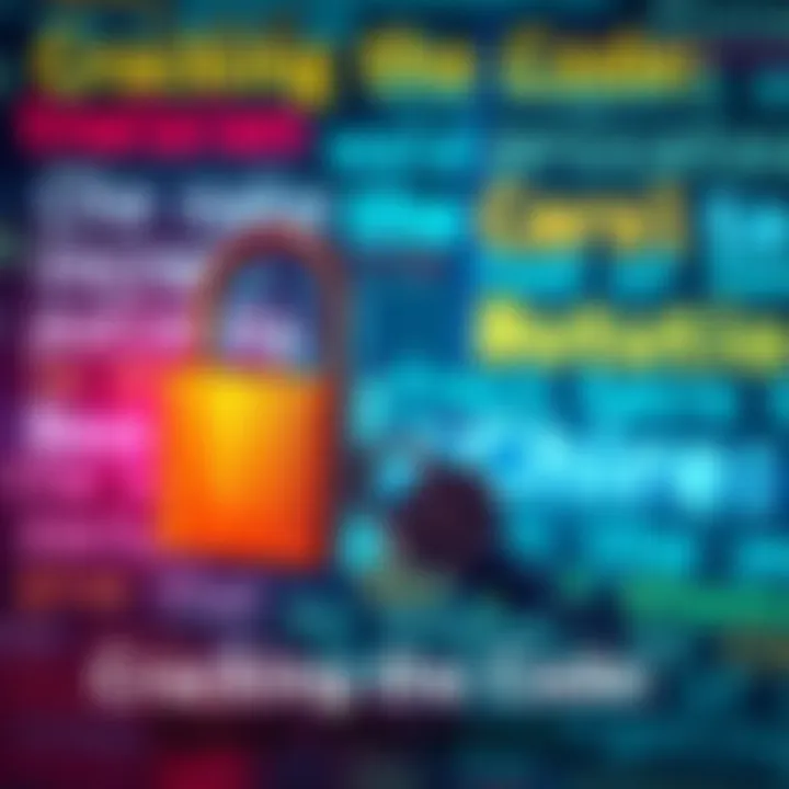 A digital lock and key representing access to cryptocurrency wallets, with blurred words in the background symbolizing the confusion of incorrect seed phrase entries.