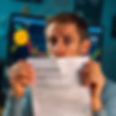 A person looking worried while holding a paper with a seed phrase, with a computer screen displaying a cryptocurrency exchange behind them.
