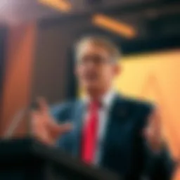 Selig speaking confidently at a podium, expressing his views on authority and rule-making.