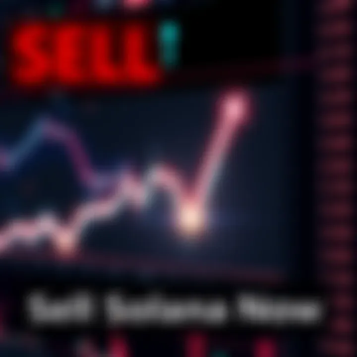 A digital chart with a downward trend indicating a sell signal for Solana cryptocurrency