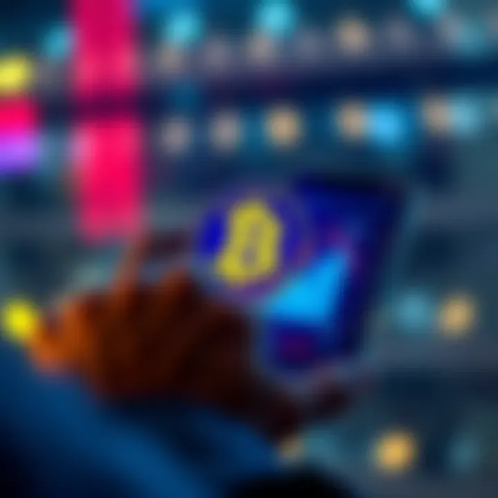 A person looking at a digital chart on a smartphone with a Pi coin symbol in the background