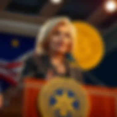 Senator Cynthia Lummis speaks at a podium promoting Bitcoin accumulation for the U.S.
