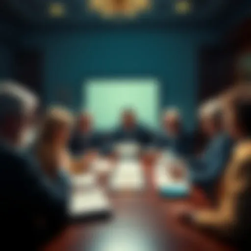 Senators discussing Crypto Clarity Act A group of senators gathered around a table, reviewing documents related to the Crypto Clarity Act and stablecoin regulations.