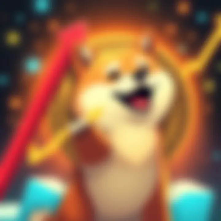 An image showing Shiba Inu Coin surrounded by a growing upward trend arrow, symbolizing potential price increase by 2030, with a playful dog illustration.