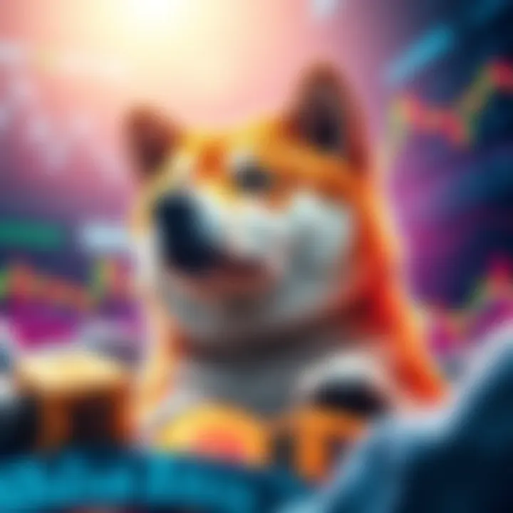 A visual representation of Shiba Inu coin amidst a backdrop of fluctuating charts and Shibarium's achievements.
