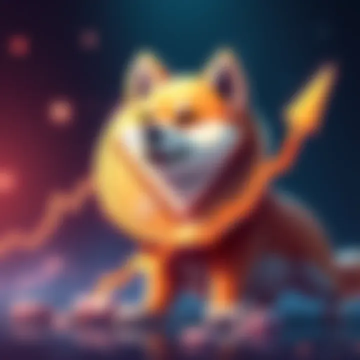 Illustration of Shiba Inu token alongside a chart showing a significant price increase trending upwards.