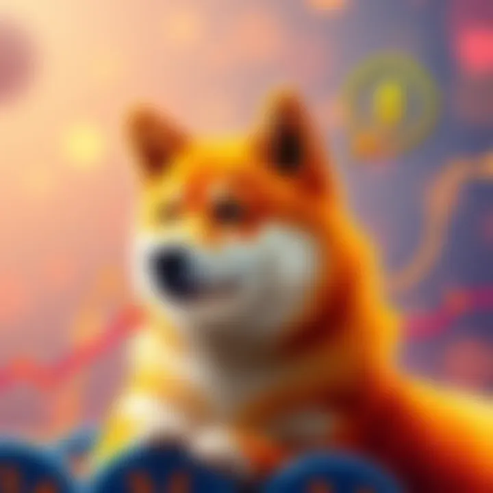 A line graph showing the rise in value of Shiba Inu coin since its all-time low, with a dollar sign icon in the corner.