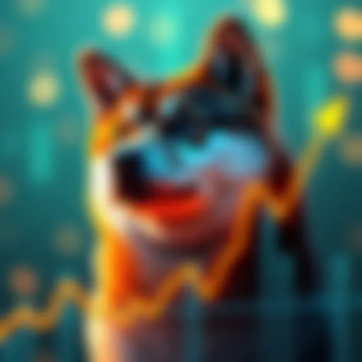 A Shiba Inu dog with a graph showing upward trends, symbolizing potential growth in cryptocurrency value.