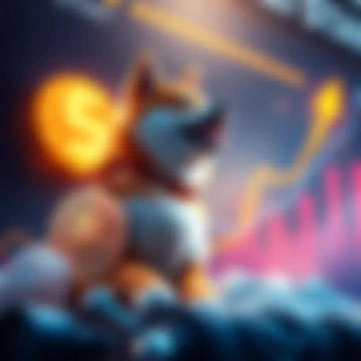 Graph showing rapid rise of Shiba Inu cryptocurrency with investors celebrating