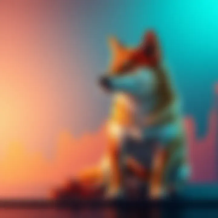 Shiba Inu dog sitting next to a chart showing upward price trends