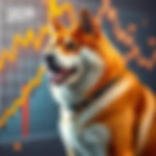 A Shiba Inu dog next to a rising price chart, symbolizing the potential increase in SHIB prices for 2026 and beyond