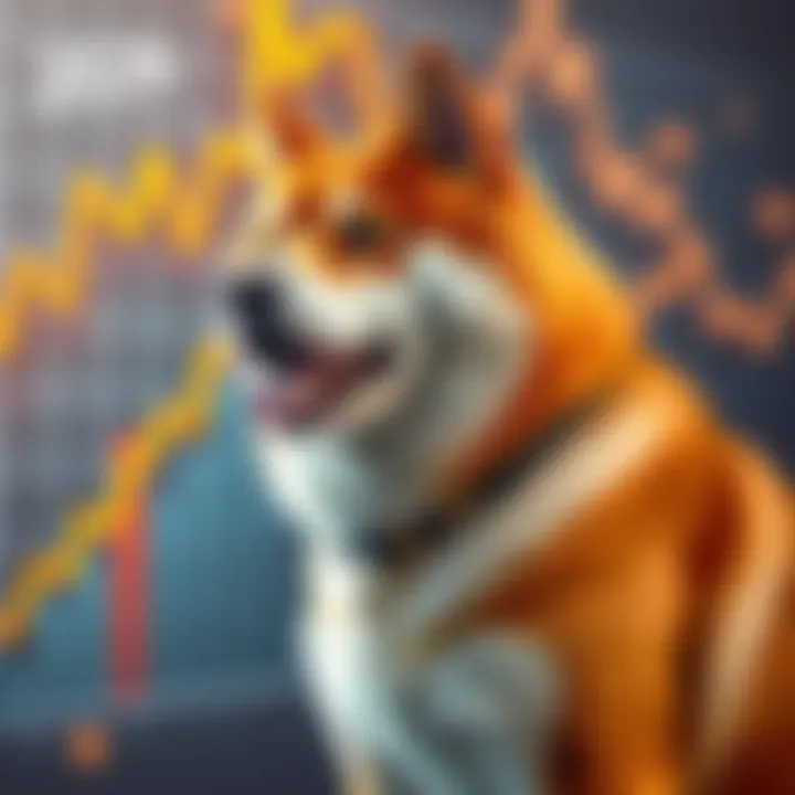 A Shiba Inu dog next to a rising price chart, symbolizing the potential increase in SHIB prices for 2026 and beyond