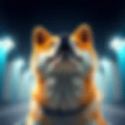 A Shiba Inu dog with an excited expression, symbolizing the cryptocurrency's rise in value, against a bright background.