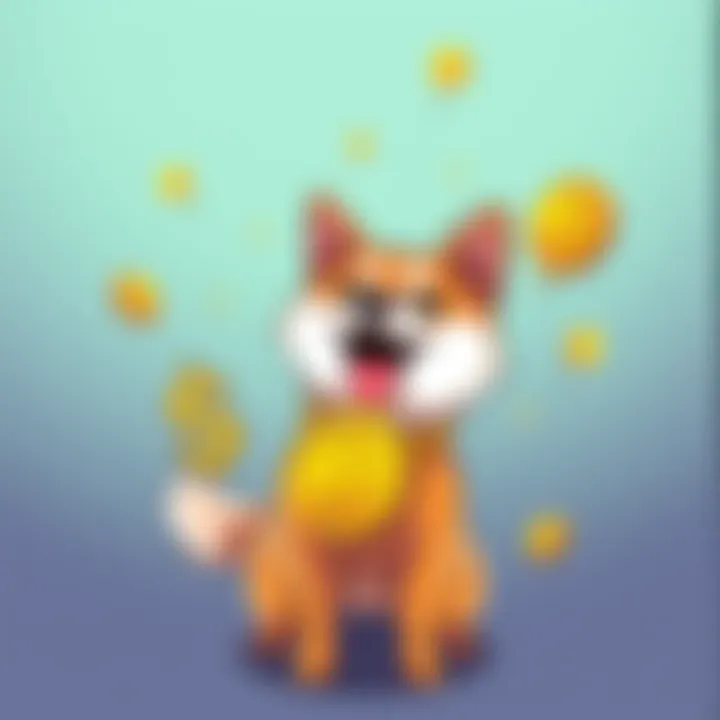 A digital illustration of a Shiba Inu dog symbolizing the Shiba Inu cryptocurrency, with playful and colorful elements representing the excitement of its price reaching $1.00.