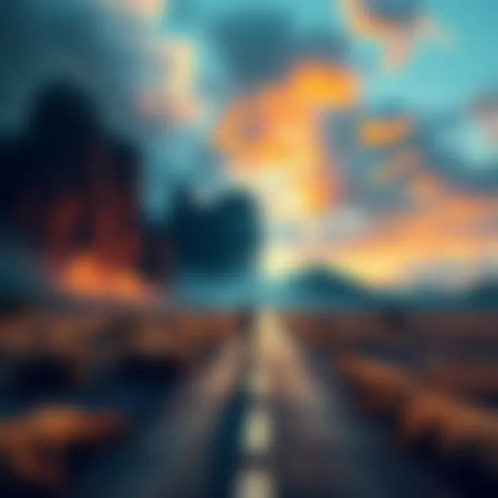 A surreal landscape depicting a person standing at a crossroads, surrounded by contrasting environments symbolizing sudden life changes.