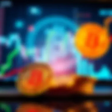 Shorting Bitcoin with ETFs A chart showing the downward trend of Bitcoin prices with ETFs symbol in the background