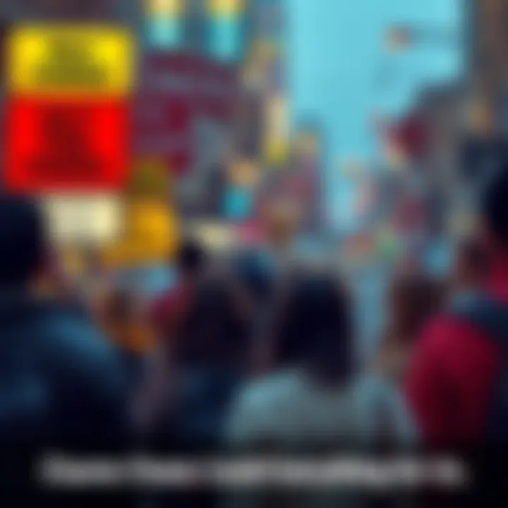 A group of diverse people looking at signs displaying various societal messages, symbolizing change and impact on daily life.