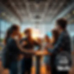 A group of diverse people discussing new skills in a modern office setting, highlighting teamwork and innovation.